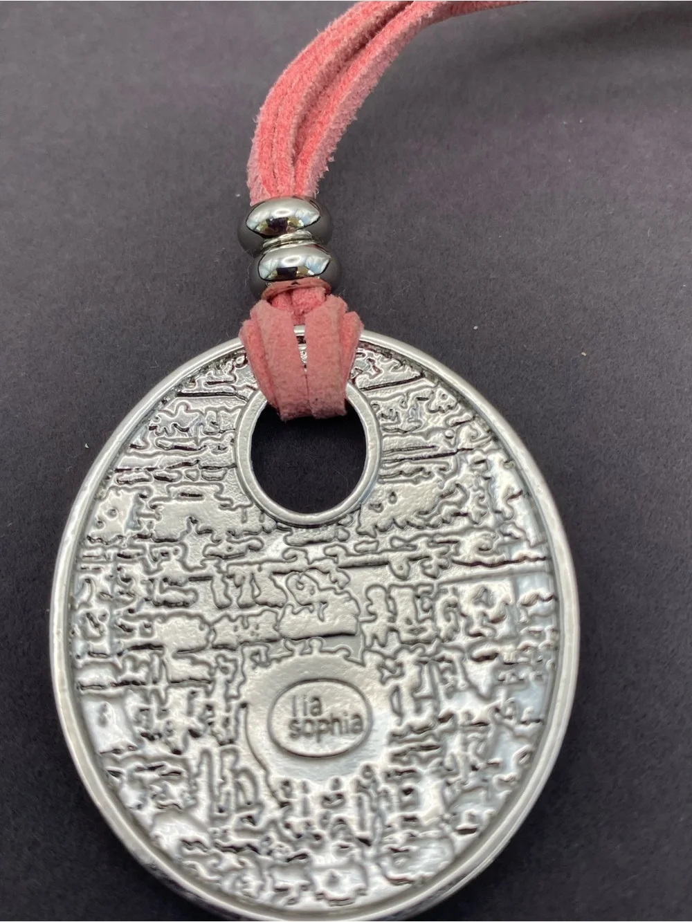 NWT Lia Sophia Pink Enamel Pendant Necklace with Silver Accents